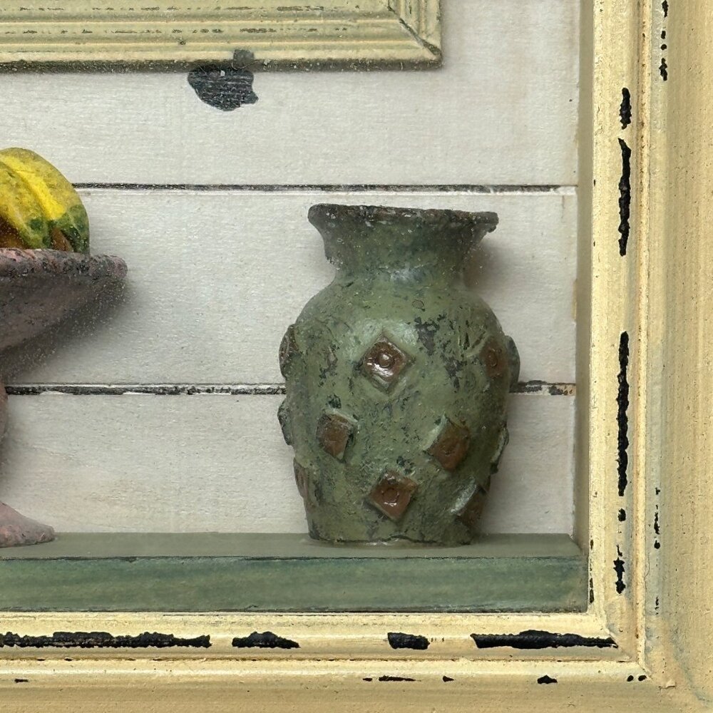 3D Shadow Box With Faux Flowers & Fruit Display 9 x 11 Rustic Farmhouse Vtg - Picture 4 of 10